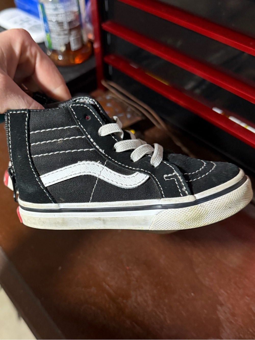 Vans Kids Black High-Top Sneakers with White Stripe Size 6.5 toddler